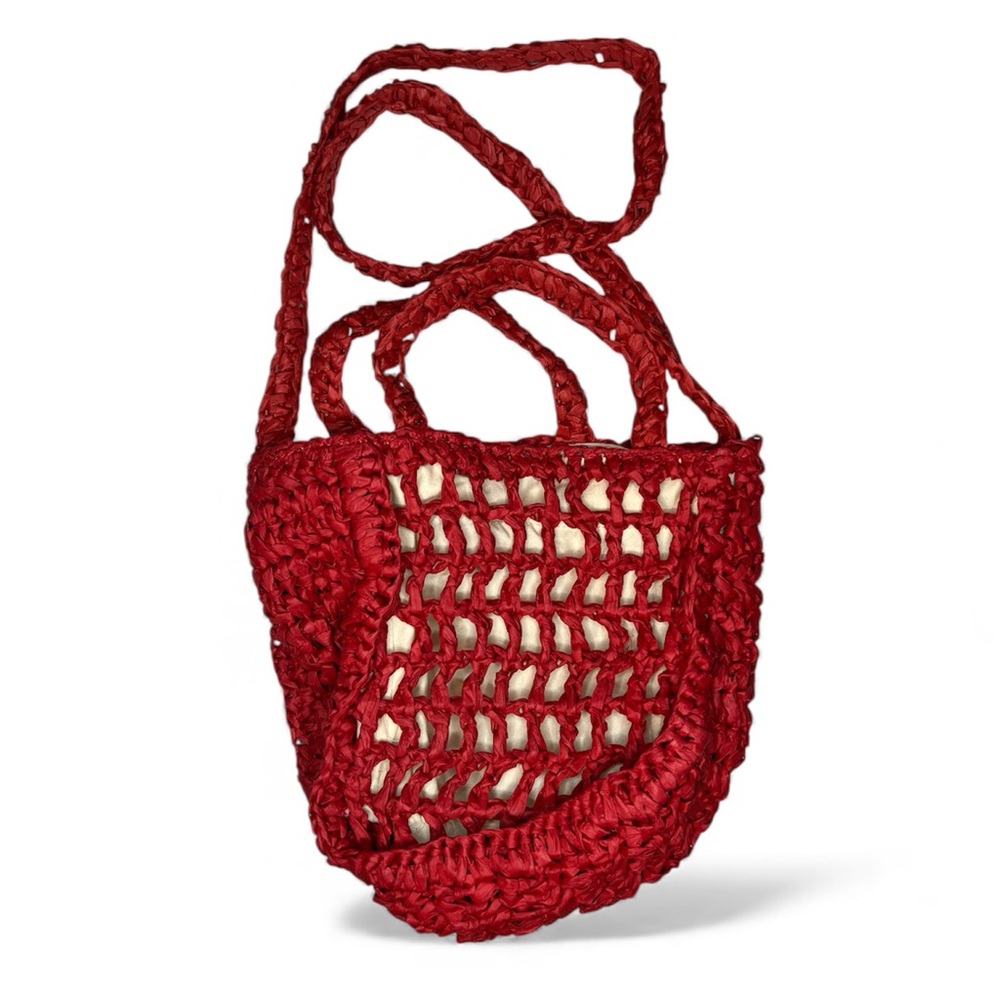 Universal Thread “SPRITZ” Red Crochet Raffia Shoulder Bag With Handles - Picture 4 of 12
